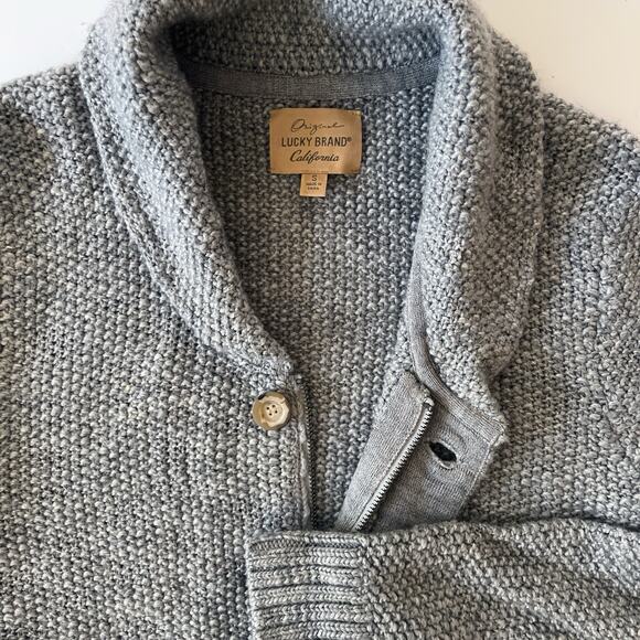 Lucky Brand Sweater Cardigan Men S/P Gray Waffle Knit Wool Blend Grandpa Core - Picture 1 of 10